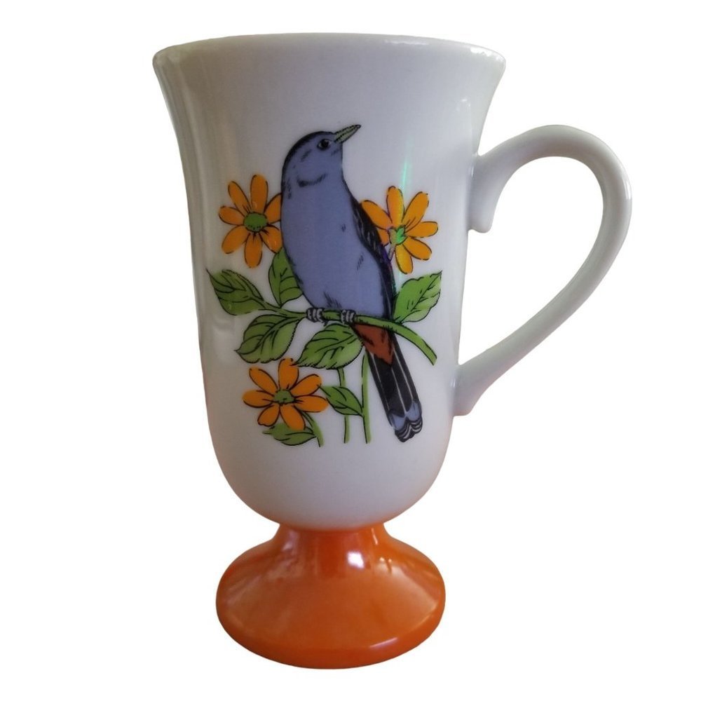 SOLD  Roberts Song Bird Irish Coffee Mugs Pedestal Tea Cups Set of 5 - Picture 12 of 16